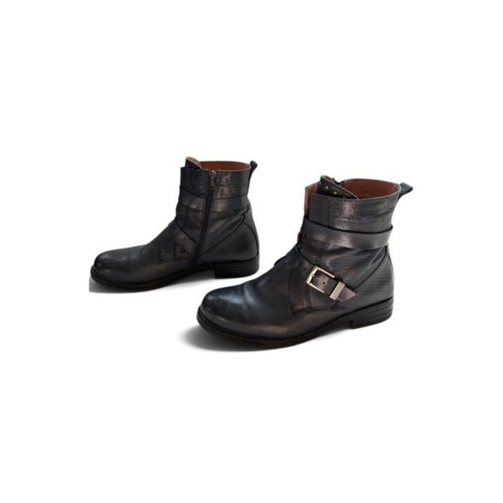Eric Michael Carlotta Leather Moto Biker Boots Blue EU 41 Buckle Y2K Grunge